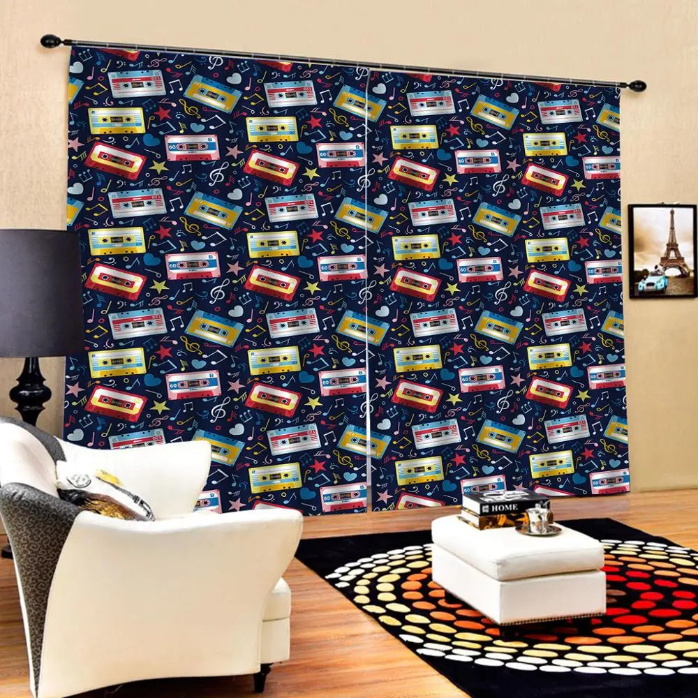 

Modern Home Decoration Living Room Curtains 3d Music notes, music box 3D Curtain Luxury Blackout Window Curtain