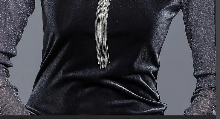 

Spring Fall Fashion Women Beading Stretch Grey Glitter Mesh Velour Tee Shirt , Female Elegant Tees Tops Woman 4xl Velvet Tshirt