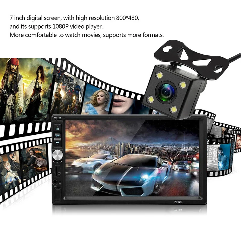 Car Radio 2 din 7 Inch MP4 MP5 Player HD Touch Screen Bluetooth Stereo FM with rear view camera video steeting wheel control | Автомобили