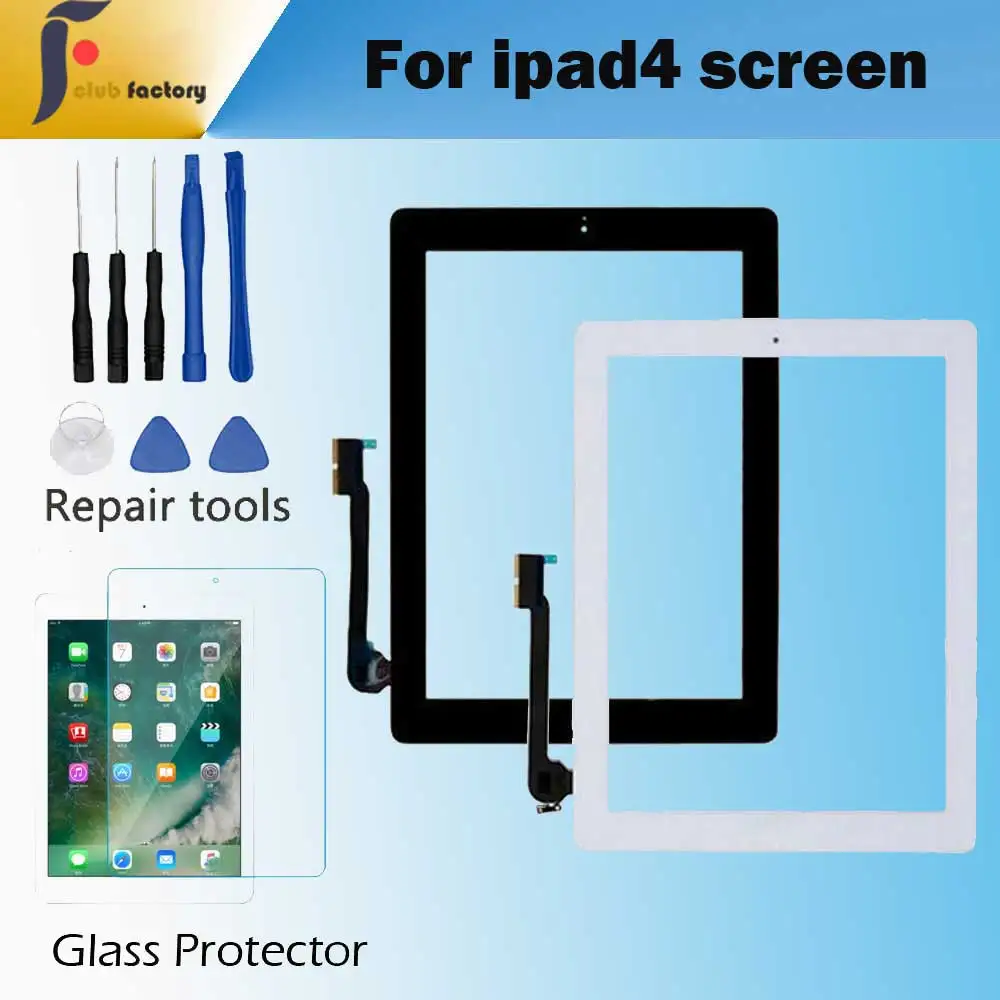 1 шт. для Apple iPad 4 сенсорный экран дигитайзер и кнопка Home Переднее стекло дисплей Сенсорная панель A1458 A1459 A1460 с инструментами