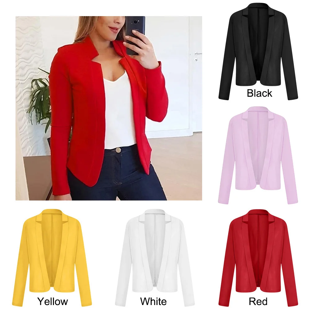 Женский блейзер с длинными рукавами и лацканами для офиса однотонное деловое