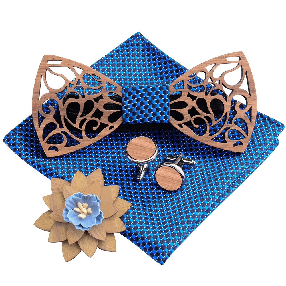 2020 синий деревянный набор галстуков бабочек с вырезами из дерева для мужчин