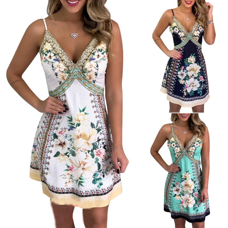 Богемное платье на бретельках женские летние платья с v образным вырезом и