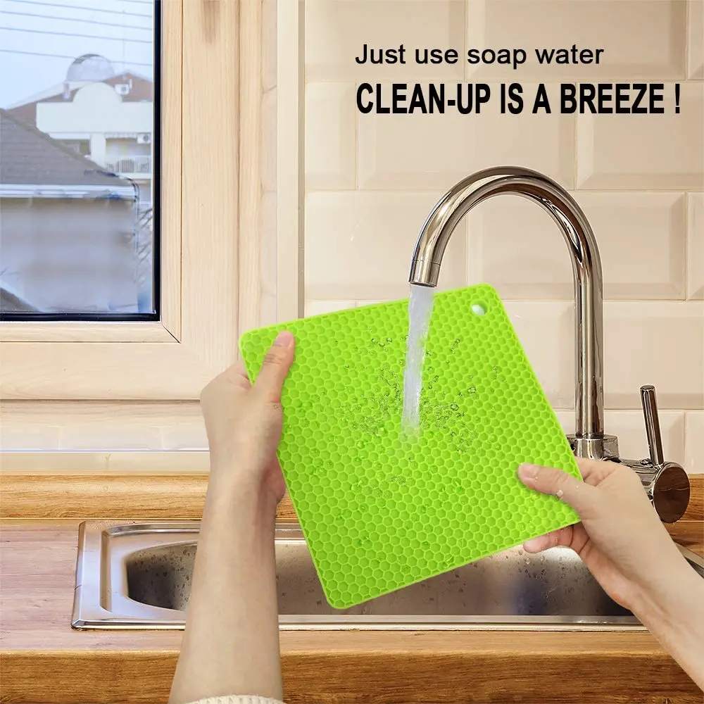 

WALFOS Silicone Pot Holders Heat-Resistant Mats Silicone Trivet Mats for Hot Pan Tables Countertops Spoon Rest Mat Green