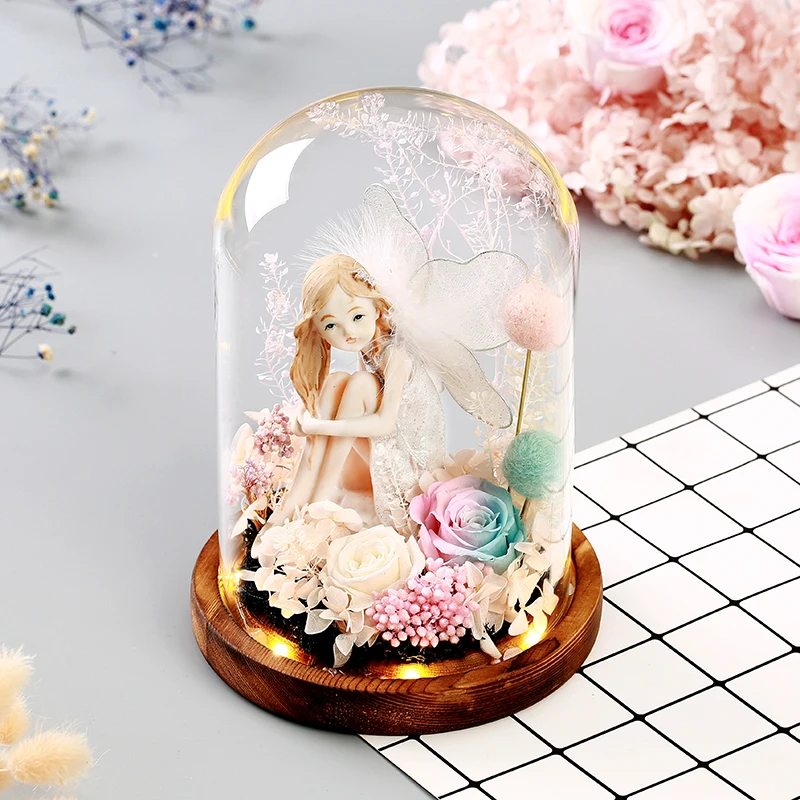 

New Santa Claus Gift Angel Girl Forever Rose Ornament Desktop Light Eternal Flowers For Valentine's Day Christmas Anniversary