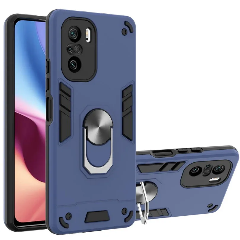 

Hybrid Phone Case For POCO F3 POCO M3 C3 Stand Holder Ring Cover