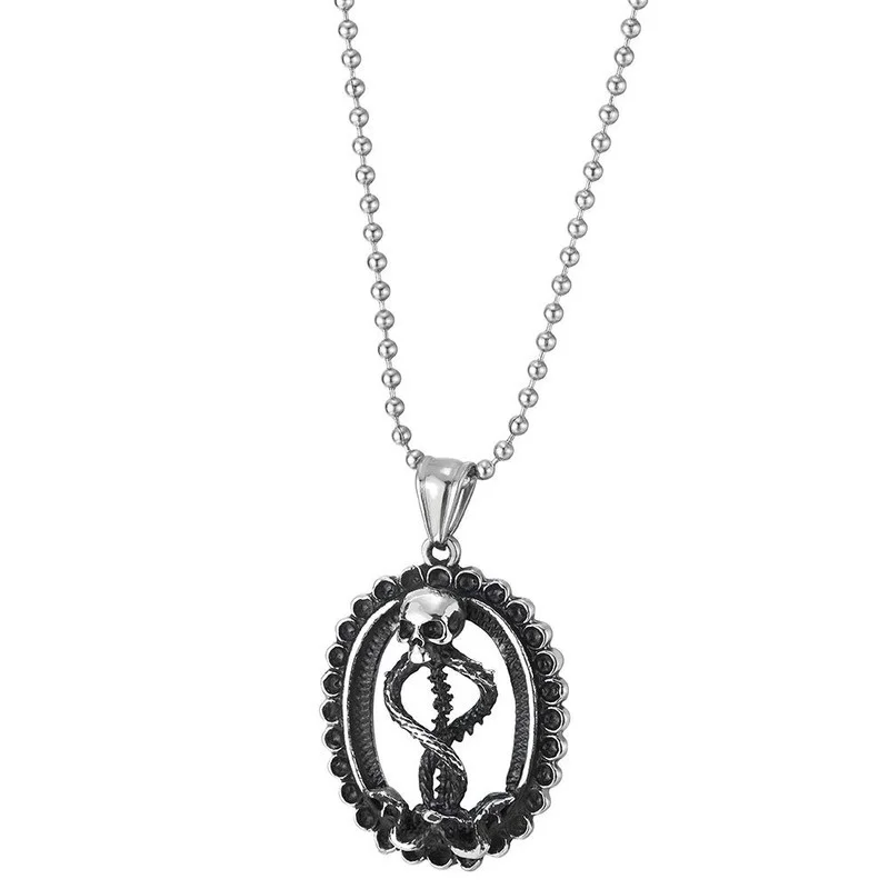 

Men's retro exquisite skull and staff style punk hip-hop fashion pendant necklace boy birthday gift jewelry party wholesale
