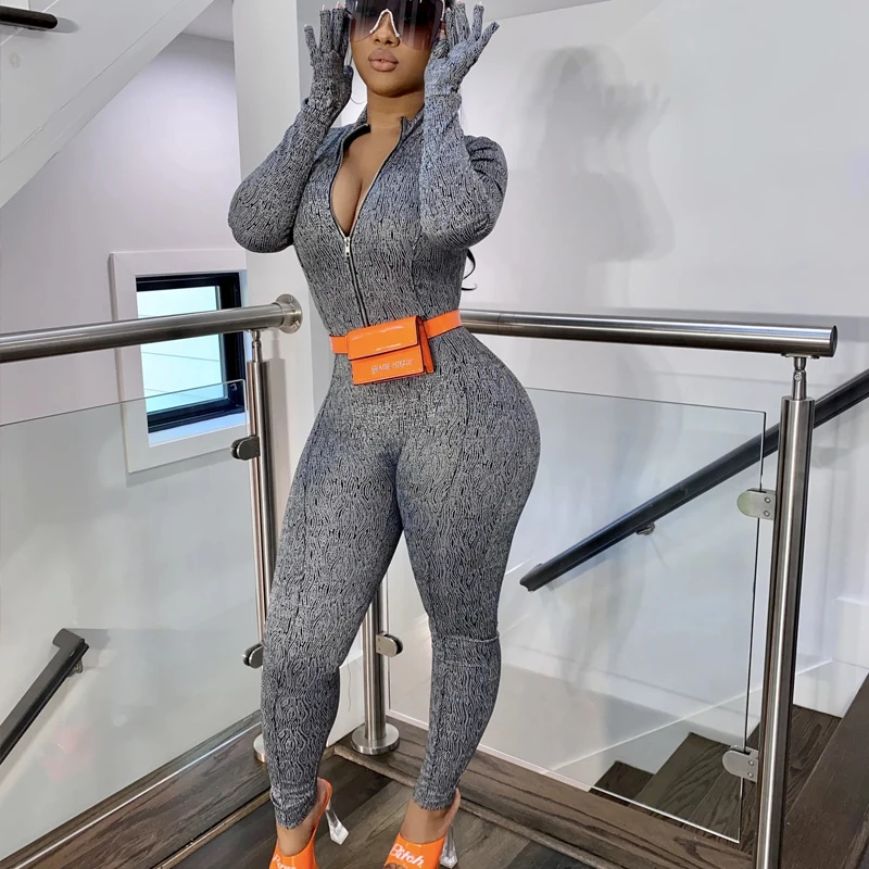 

Woman Elegant Slim Elastic Jumpsuit Spring Casual Zipper Bodysuit High Street Party Body Mujer