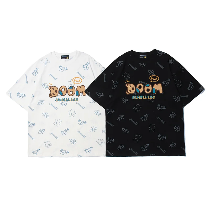 

2021 Harajuku Cartoon Bear Print Short Sleeve T-shirt Women Summer Streetwear O-neck Top Punk Korean Youth Casual Clothes