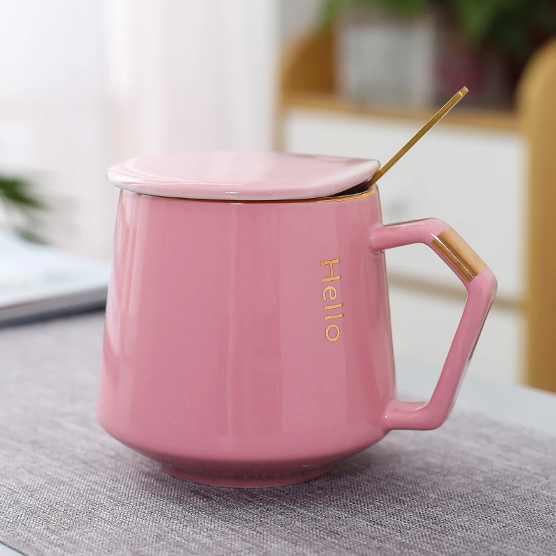 

Ceramic Mug Cup Breakfast Cup with cover spoon with hand opening anniversary