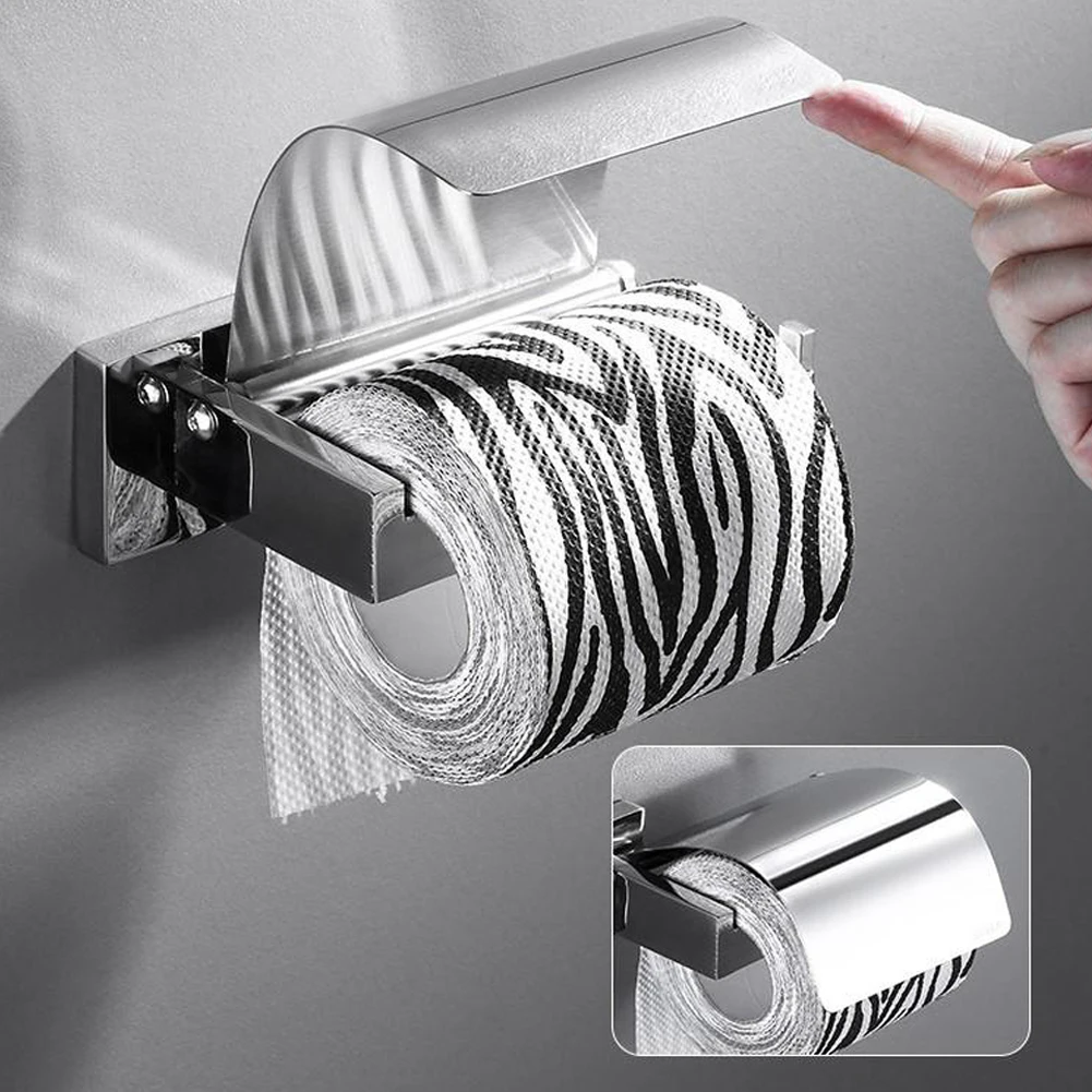 

Wall Mount Toilet Paper Holder Toilet Paper Roll Holder Stainless Steel Wall Mounted Dustproof Kitchen Roll Paper Accessory