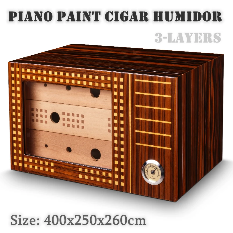 

3-уровневый увлажняющий чехол для сигар из кедрового дерева, 400x250x260 мм
