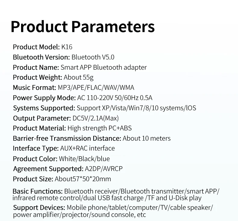 

Adapter Bluetooth 5.0 Transmitter Receiver TF Card AUX USB Charge EDR Adapter for Cell Phone TV PC Headphones Home Stereo