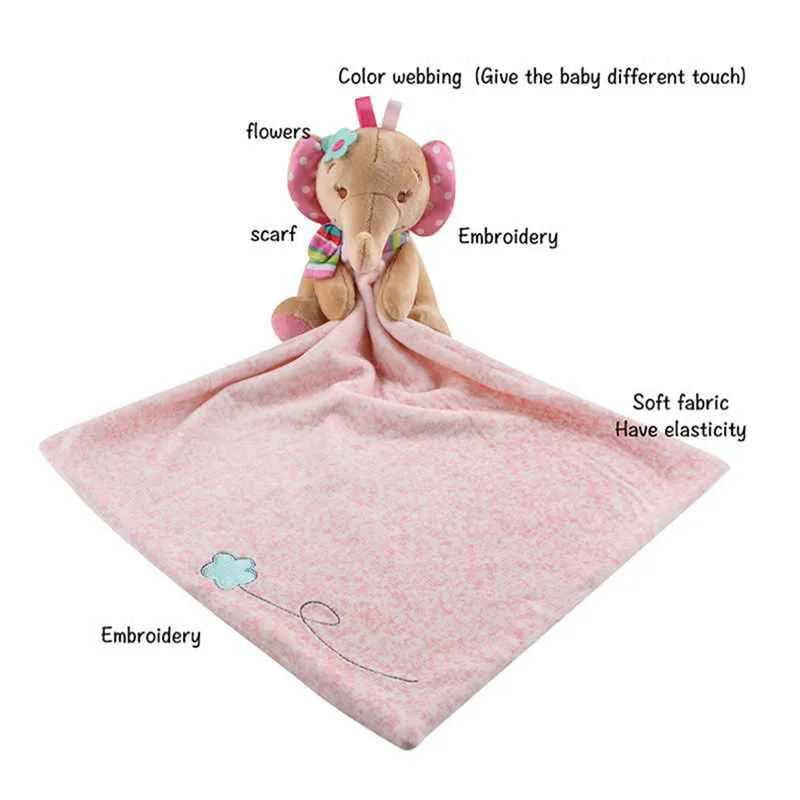 

Newborn Baby Toys Infant Soft Soother Towel Cartoon Animal Educational Elephant Plush Toys Pacifier Doll Soothing Appease Towel