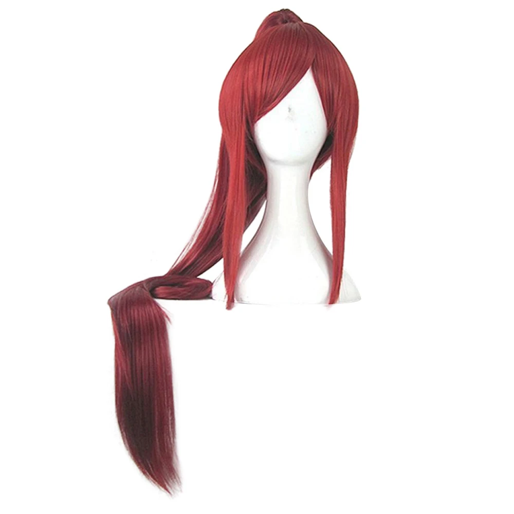 FAIRY TAIL Wigs Erza Scarlet Wig 100CM Long Deep Red Clip Ponytail Heat Resistant Synthetic Hair Cosplay Wig