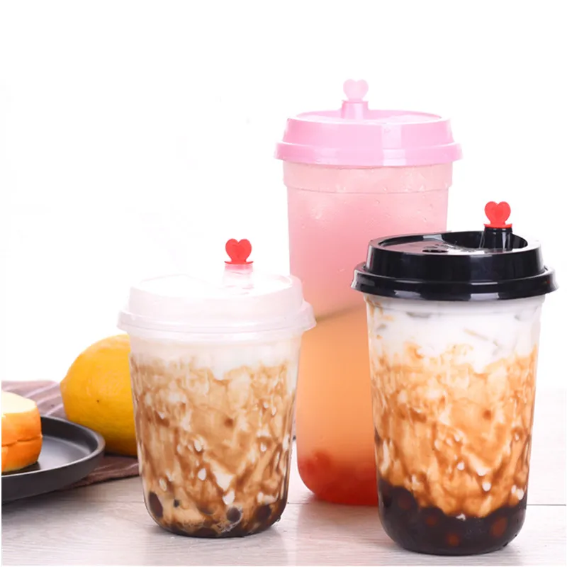 

50pcs Net red U shape creative disposable coffee cup birthday party 500ml 700ml transparent milk tea juice hard plastic cups