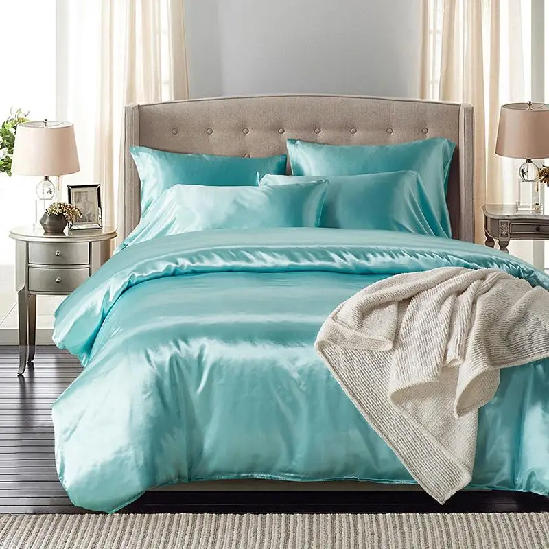 

45 синих комплектов постельного белья, однотонное одеяло из искусственного шелка, современные постельные принадлежности и комплекты постел...