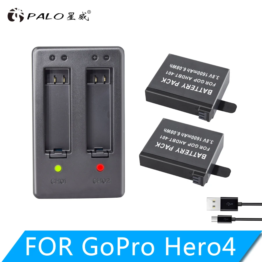 Аккумулятор PALO 1600 мА · ч AHDBT-401 AHDBT 401 AHDBT401 HERO4 HERO 4 для камеры GO PRO + двухпортовый