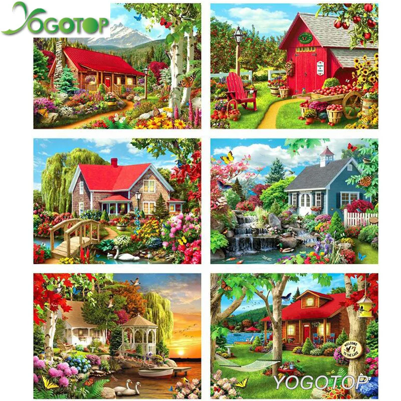 Алмазная живопись сделай сам Весна дом пейзаж полный дисплей вышивка природный 5D