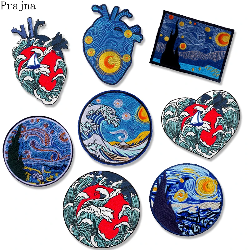Анатомическая нашивка Prajna с сердцем изображением Ван Гога нашивки вышивкой в