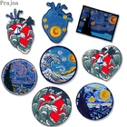 Анатомическая нашивка Prajna с сердцем, нашивка с изображением Ван Гога, нашивки с вышивкой в полоску для одежды, наклейки на одежду