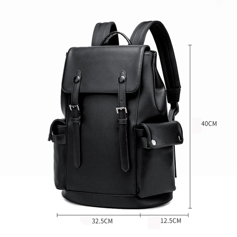 

Large Capacity Backpacks Leather Men's Bags Antitheft Travel Laptop Bags Retro Black Bagpack School Male Business Shoulder Bag