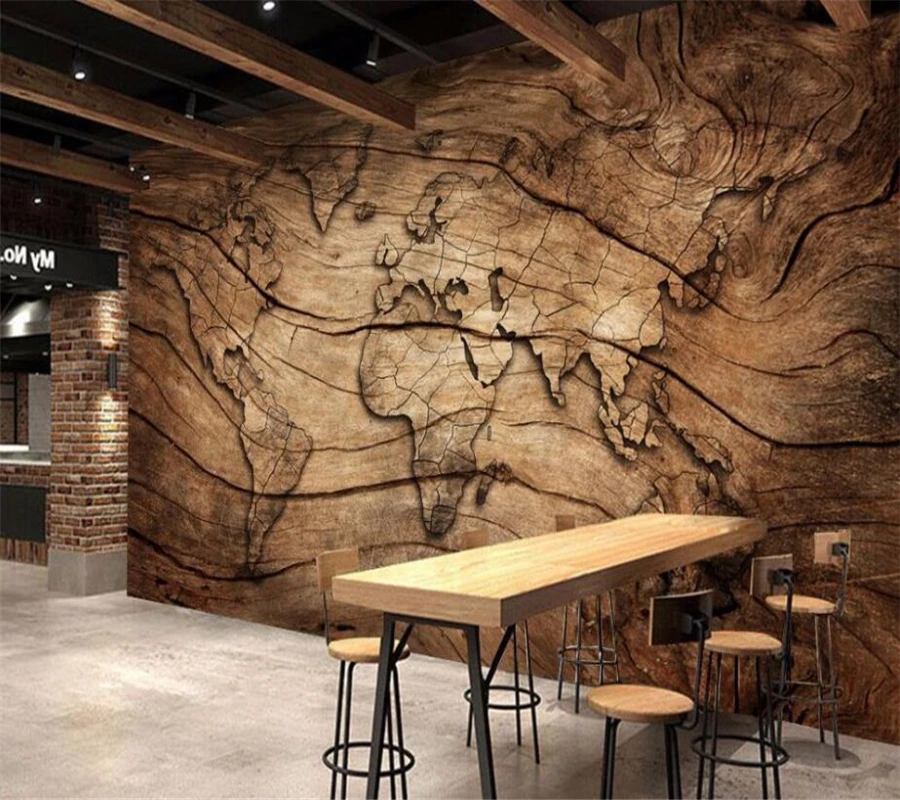 Mural de pared para cuarto, papel tapiz personalizado, pintado de madera vintage, mapa del mundo, sala de estar 3d