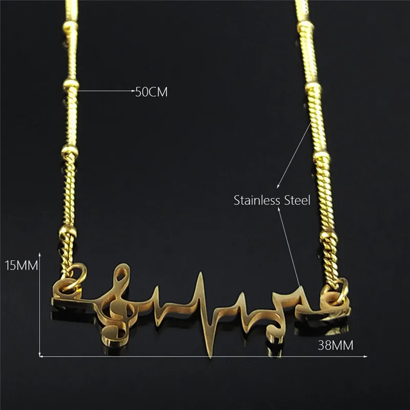 

Heartbeat Musical Note Stainless Steel Charm Necklaces Women Gold Color Statement Necklace Jewelry cadena de oro hombre NXS01