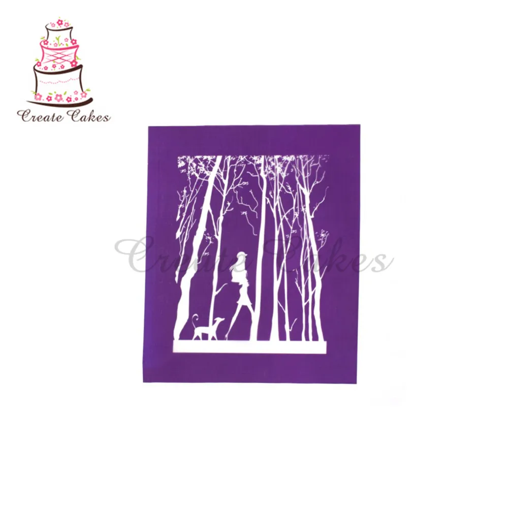 Модная девушка с природой для торта дизайн форма свадебного сетчатый Трафарет Кружева Плесень ткань