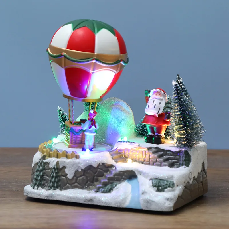 

New Creative Resin Rotating Hot Air Balloon Snow Huct Christmas Glowing Music Small House Christmas Decoration Home Decoration