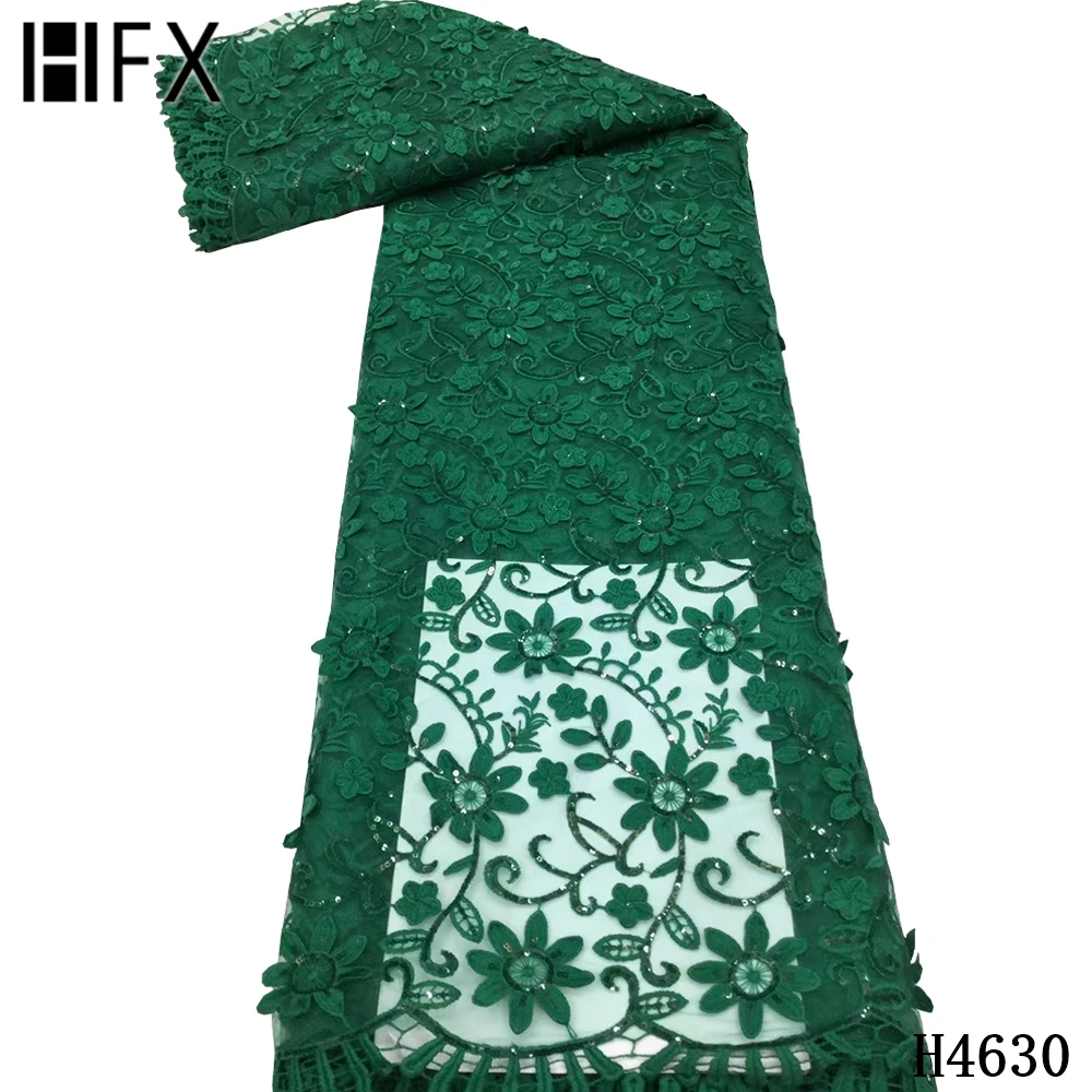 

HFX Nigerian Lace Fabric 2021 High Quality French Sequin Lace Fabric Floral Embroidered Mesh Lace Fabric For Party Dress F4630