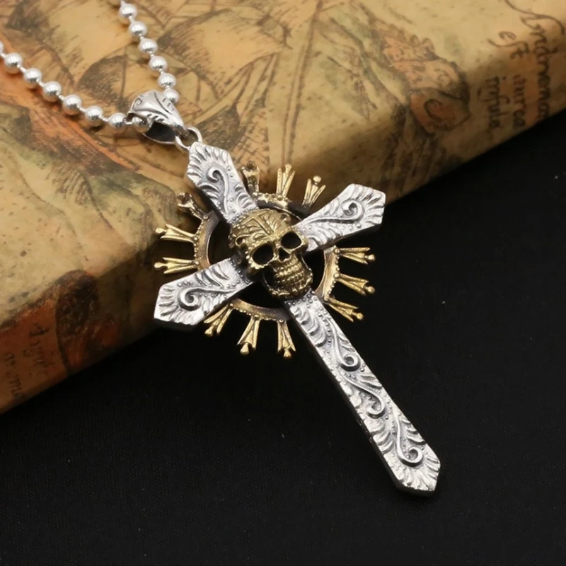 

European and American Fashion Skull Cross Pendant Men's Necklace New Wild Creative Skull Lucky Cross Ladies Necklace