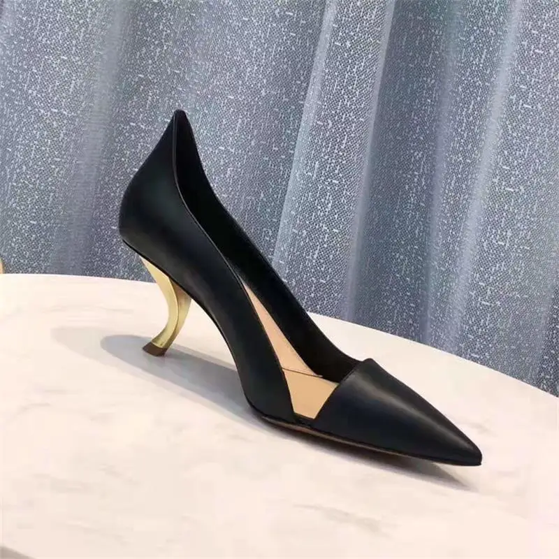 Scarpe donna/Женская обувь; туфли-лодочки с острым носком; однотонные черные женские туфли-лодочки без застежки на высоком каблуке; женская обувь; Zapatos De Mujer