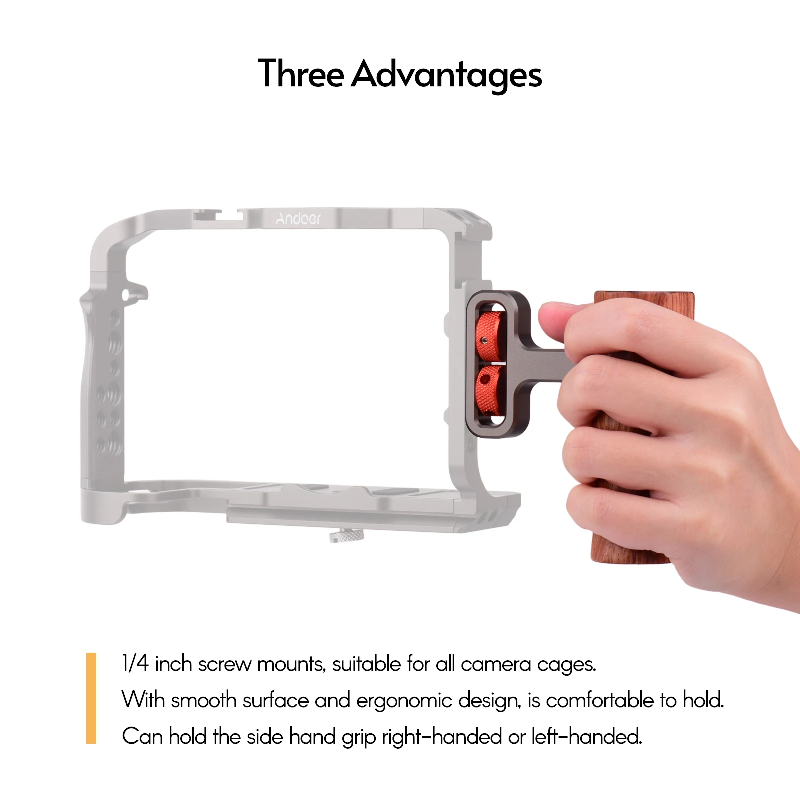 

Universal Camera Cage Wooden Handle Side Hand Grip with 1/4 Inch Screw Mounts for All Camera Cages Camera Vlog