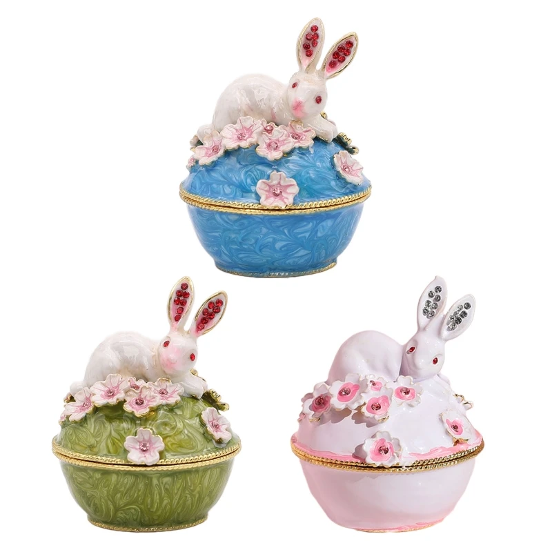 

Органайзер для ювелирных изделий с фигуркой кролика и цветка вишни, ожерелье с ручной росписью, коллекционное кольцо, браслет, безделушка, п...