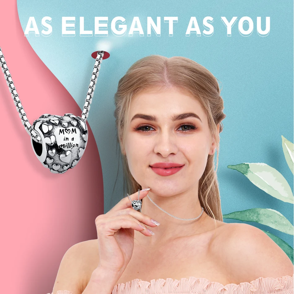 

ELESHE 925 Sterling Silver Charm Mother Love Mom in a million Heart Bead Fit Original Women Fashion DIY Fine Jewelry Gift