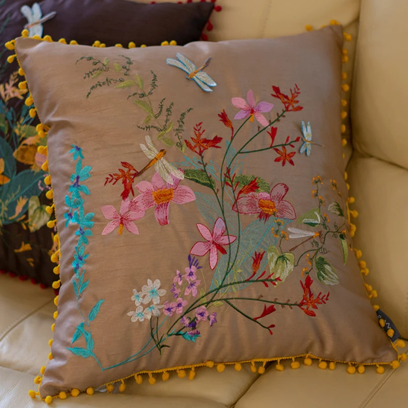 Chinese Embroidery Pillow Cushion Cover Flower Dragonfly Throw Decorative Pillows Cojines Decorativos Para Sofa Coussin Cushions | Дом и сад