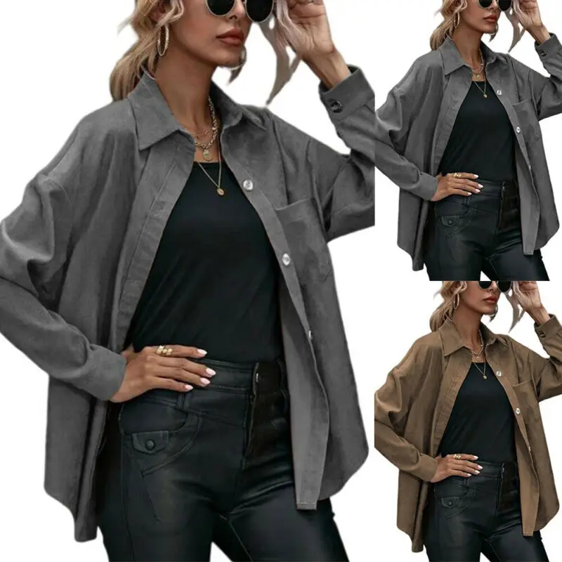 

Женская однотонная Свободная рубашка с длинным рукавом, на пуговицах