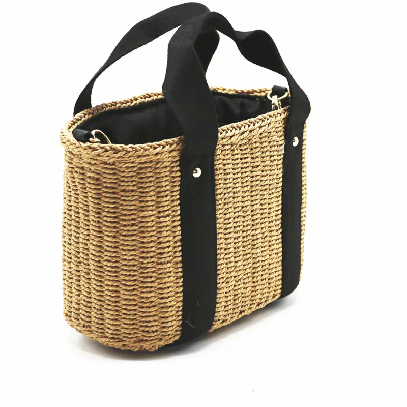 

2021 New Ladies Simple Handbag Hand-woven Straw Bag Princess Beige Straw Woven Bags Beach Pack Woman Travel Package Handbags