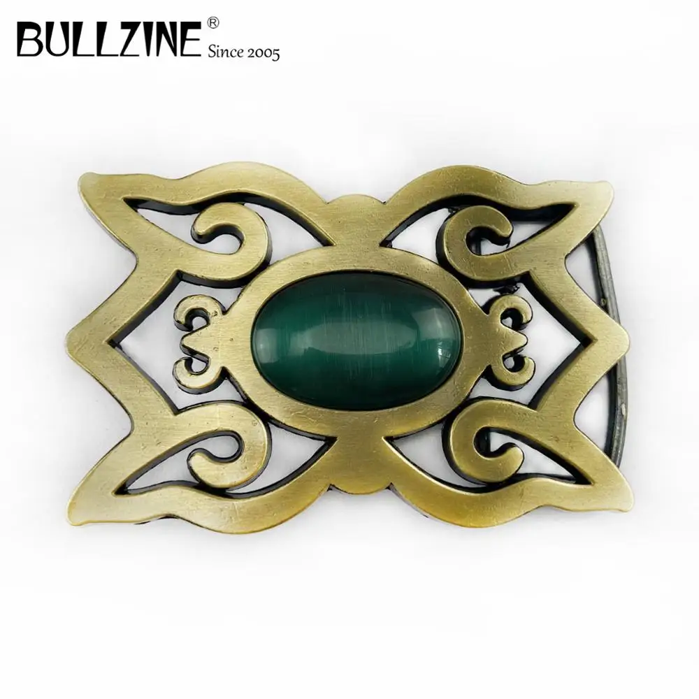 Пряжка для ремня Bullzine с камнем кошачий глаз античной латунной отделкой|belt