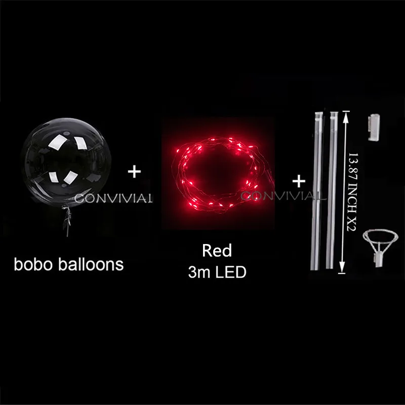 24inch Bobo Red Светодиодный воздушный шар с ручкой и палочками, светящиеся Прозрачные гелиевые БОБО шары, украшения для свадьбы, дня рождения, вечеринки, детский светодиодный светильник, воздушный шар - Цвет: 24inch Bobo Red