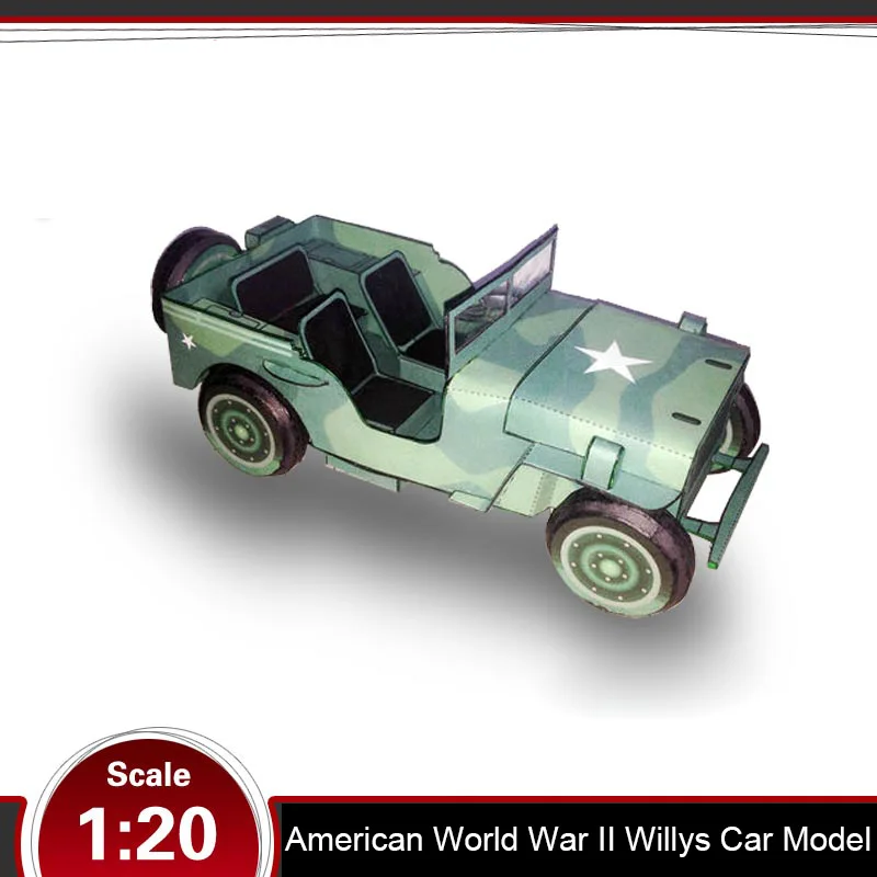 Американская модель бумажного автомобиля Willis для второй мировой войны 3D для Jeep Willys Stereo Handmade Drawing Military Car Work 1:20 Speelgoed Auto Wheels on.