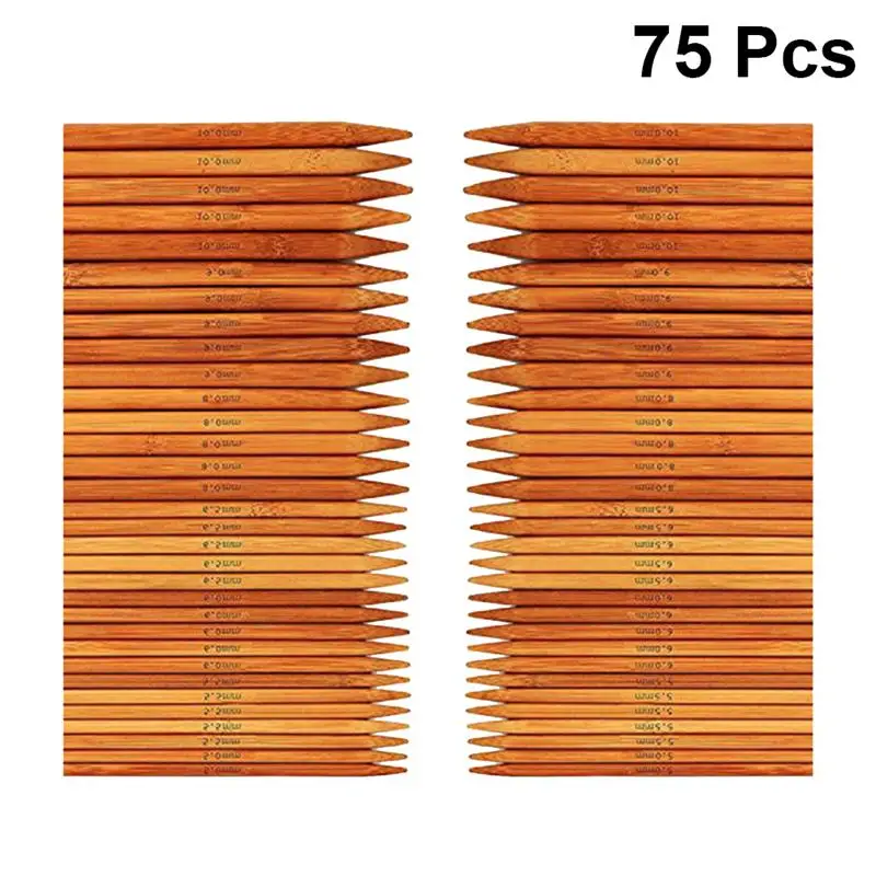 

75 Pcs 20cm Bamboo Knitting Needles Set Dual-end Carbonization Knitting Needles Handmade Long Sweater Straight Needle Kit for Ho