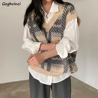 sweater vest women v neck plaid loose retro korean style soft fashion leisure all match daily elegant classic lady high quality