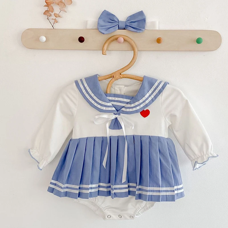 

Navy Style Newborn Baby Girl Cotton Long Sleeve Bodysuits Spring Autumn Baby Girls Clothes Infant Baby Girls Jumpsuit