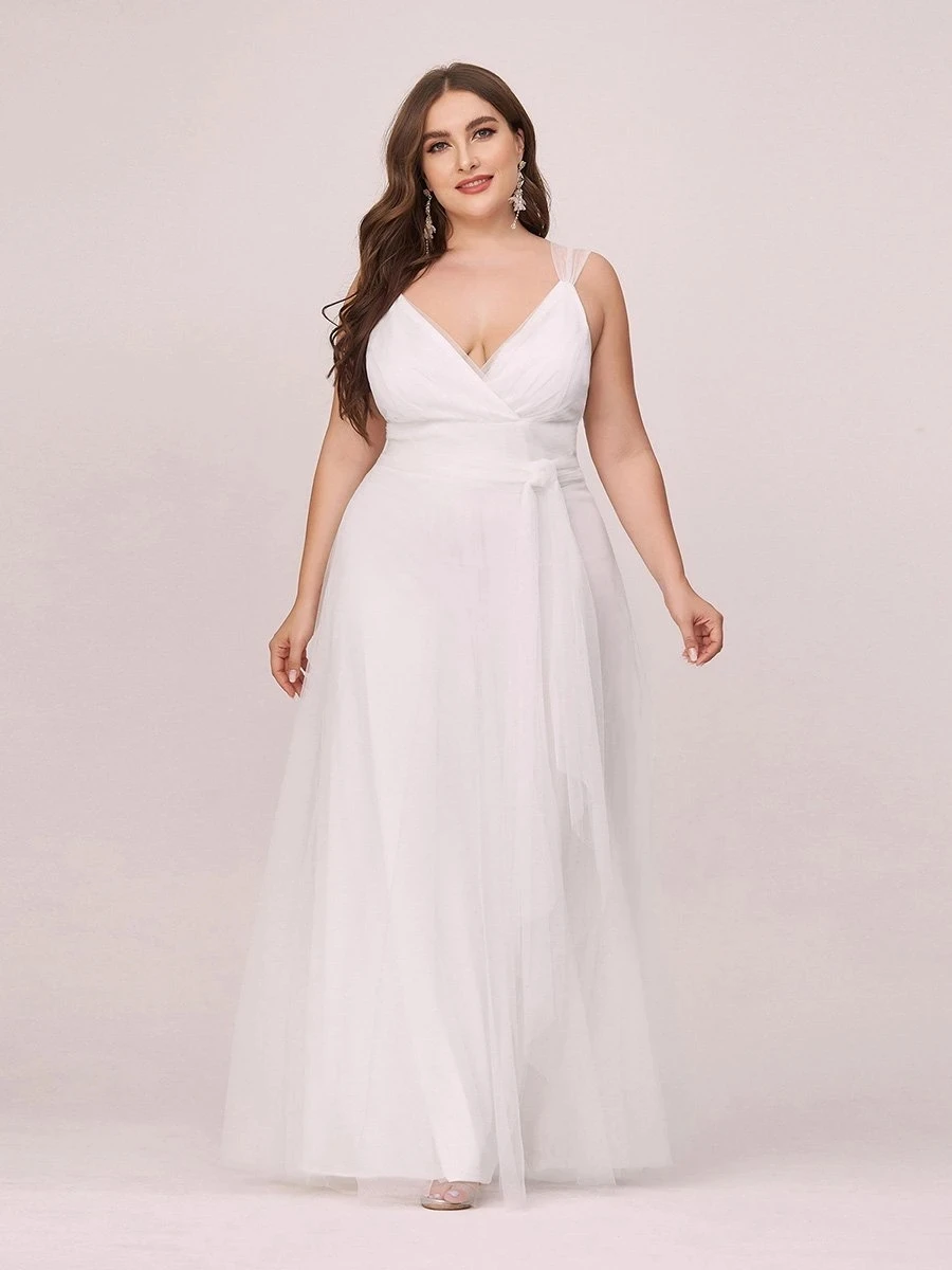 

Женское платье в пол Ever Pretty, фатиновое свадебное платье с двойным V-образным вырезом, длиной до пола, оптом, 2021