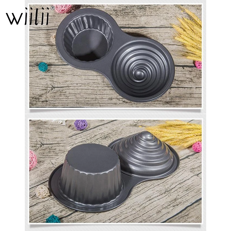 Wiilii 2 отверстия антипригарный гигантский кекс Пан 3D углеродистая сталь Jumbo