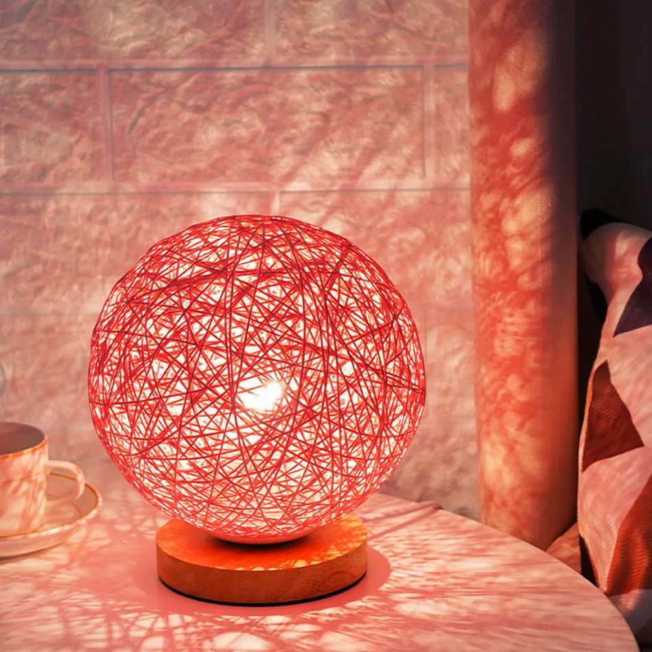 Colorful LED Desk Lamp With Remote Control RGB Light Stepless Dimmable Home Decoration 15cm Dia Twine Weaving Bedside Table | Лампы и