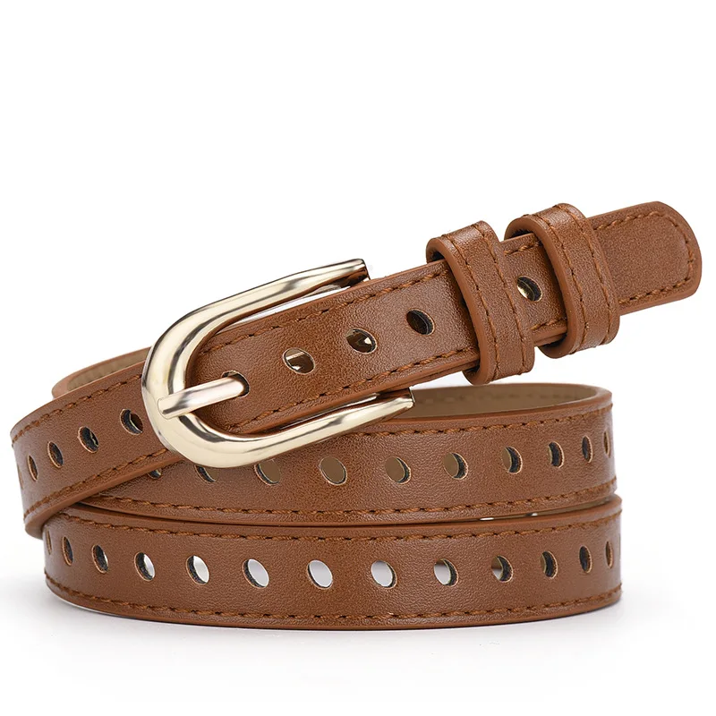 

Women Thin Vintage Hollow Out Belt for Jeans Fashion Gold Metal Pin Buckle High Quality Belts Waist Strap Accessories Youth