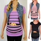 Рубашка для беременных симпатичная полосатая футболка с коротким рукавом с забавным принтом для беременных топы для беременных Одежда для мам Одежда для беременных